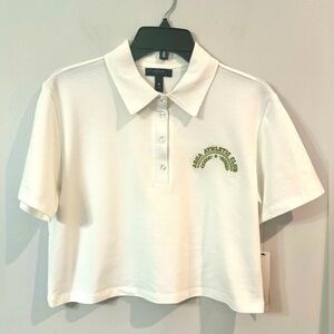 Aqua Athletic Club White Cropped Polo with Green Embroidery- Size S